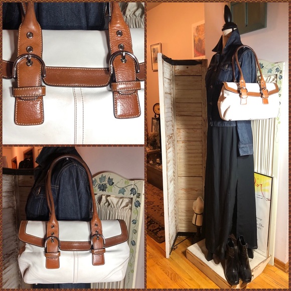 COACH WINTER WHITE/BROWN LEATHER SHOULDER BAG - Picture 2 of 15